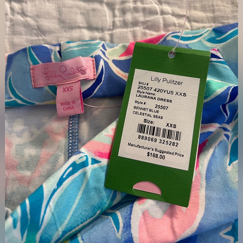 NWT Lilly Pulitzer Laurana Off-The-ShoulderDress Bennet Blue Celestial Seas XXS - Picture 6 of 6